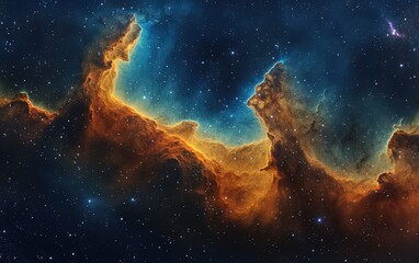 Obraz premium bright cosmic nebula with galaxies and stars, fantasy vector illustration in red, blue, purple, and pink tones, high quality, realistic details, abstract background