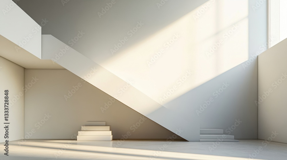 Poster modern minimalistic architecture with natural light and stairs