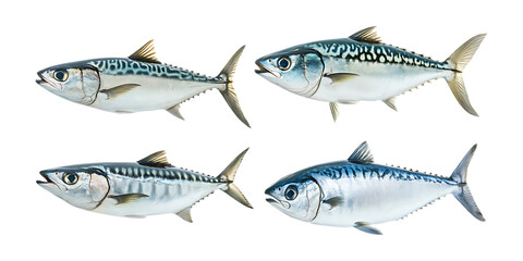 Pack Mackerel Fish Set on Transparent Background for Seafood Branding, Marine Life Art, and Culinary Designs