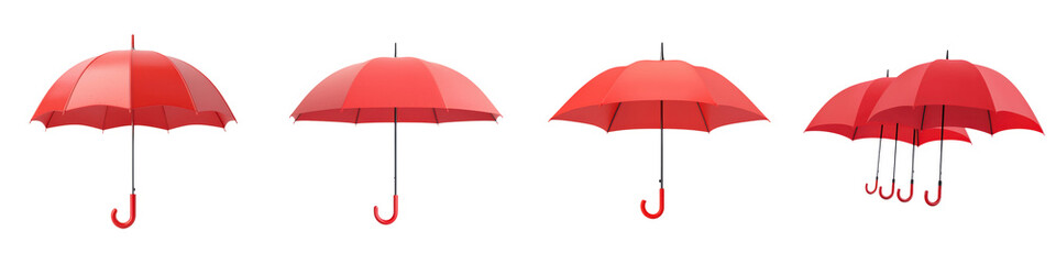 A collection of four red umbrellas in different states of open and closed positions showcasing their versatility and functionality as a practical everyday accessory