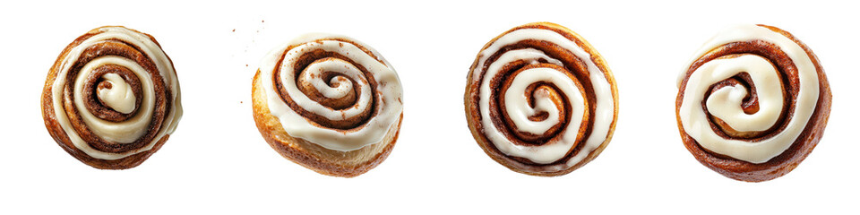Fototapeta premium Closeup of several freshly baked and glazed cinnamon swirl pastries a classic breakfast and dessert treat