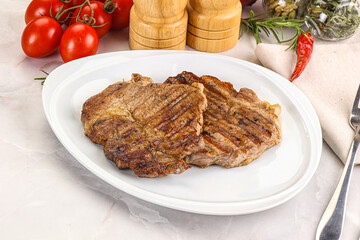 Grilled pork neck sirloin steak