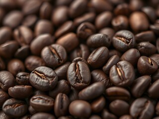 Obraz premium Close-up of Roasted Coffee Beans - Fresh Aroma and Texture for Cafes and Coffee Shops.