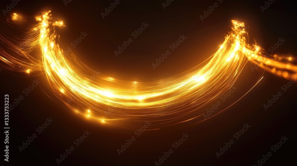 Poster bright and dynamic golden light trails on a dark background ideal for abstract and energetic visuals