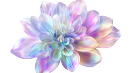Iridescent flower with a rainbow shimmer, isolated on transparent background