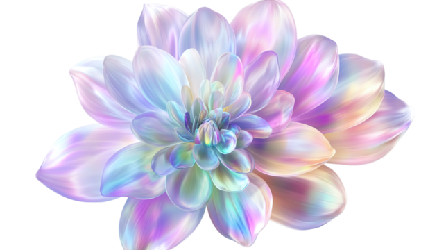 Iridescent flower with a rainbow shimmer, isolated on transparent background