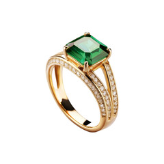 Green gold diamond ring on transparent background