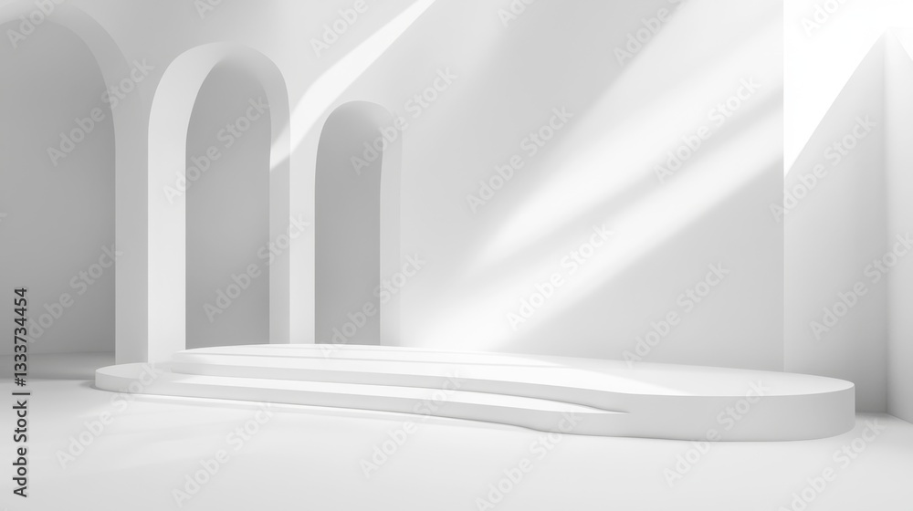 Poster sleek minimalist white backdrop with arched structures and light