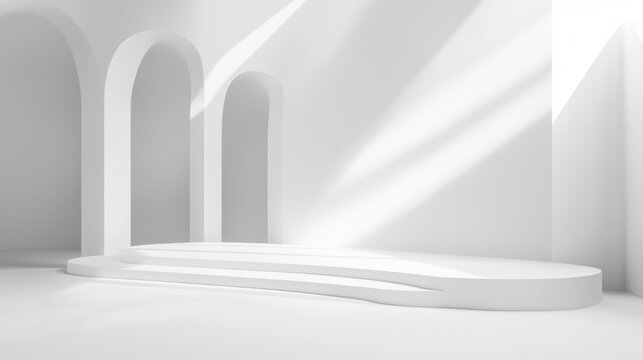 Sleek Minimalist White Backdrop with Arched Structures and Light