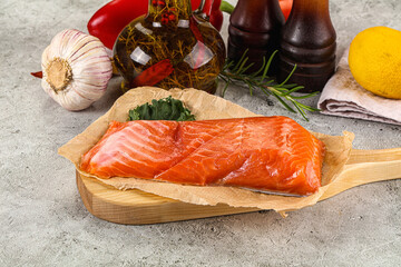 Piece of cut salmon fillet