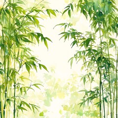 Naklejka premium Serene Watercolor Painting of Bamboo Forest. A tranquil image perfect for design projects needing a peaceful, natural aesthetic.