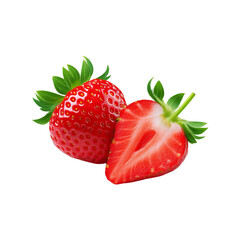 Fresh whole strawberry fruit with slice on transparent background