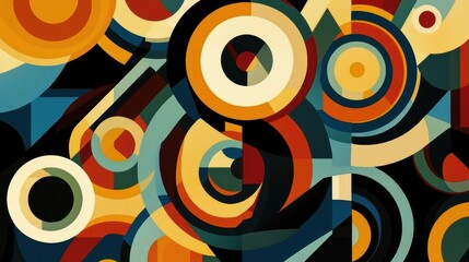 Bold abstract vector design featuring sharp angles, vibrant color blocks, and overlapping circles creating movement 