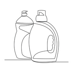 Continuous single line of laundry liquid soap detergent bottle for clothes washer sketch drawing editable stroke vector illustration