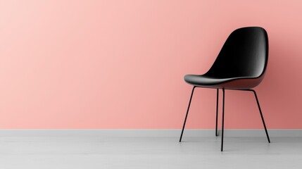 Minimalist Black Chair against Pastel Pink Wall Interior Design Concept