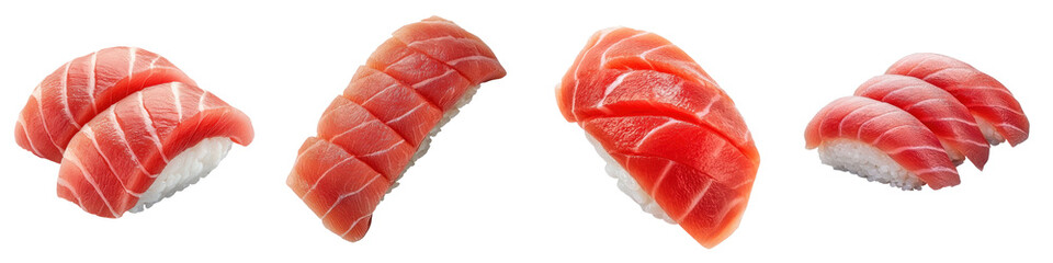 Delectable arrangement of expertly prepared sushi slices showcasing the vibrant colors and textures of tuna and salmon