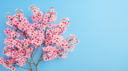 Pink Cherry Blossoms on Blue Background Spring