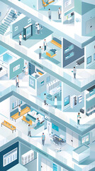 Functional, Efficient and Inviting Layout of a Modern Health Services Facility Depicting Assorted Activities