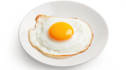 Fried Egg on White Plate Sunny Side Up Closeup