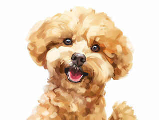 Joyful Poodle Portrait: A charming poodle with fluffy fur and a heartwarming smile, this digital painting captures the playful spirit of a beloved pet. 