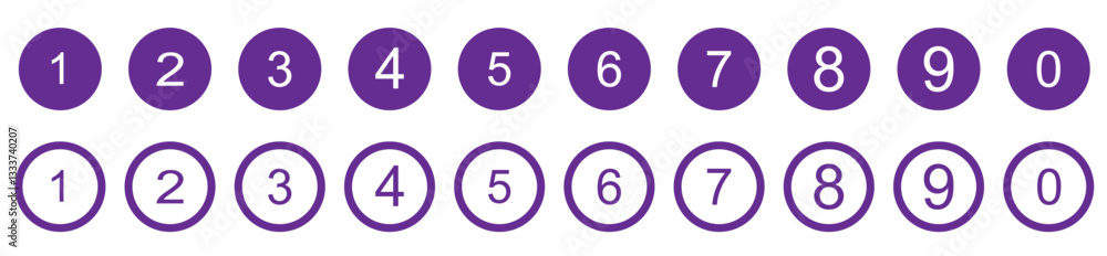 Aufkleber set of 1 to 9 numbers simple design isolated. typography set of rounds 1 to 9 numbers. numeral typog