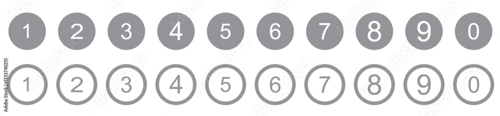 Aufkleber set of 1 to 9 numbers simple design isolated. typography set of rounds 1 to 9 numbers. numeral typog