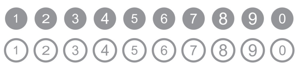 Set of 1 to 9 numbers simple design isolated. Typography set of rounds 1 to 9 Numbers. Numeral typographic line and flat icons set. Bullet point number icon collection. Vector illustration