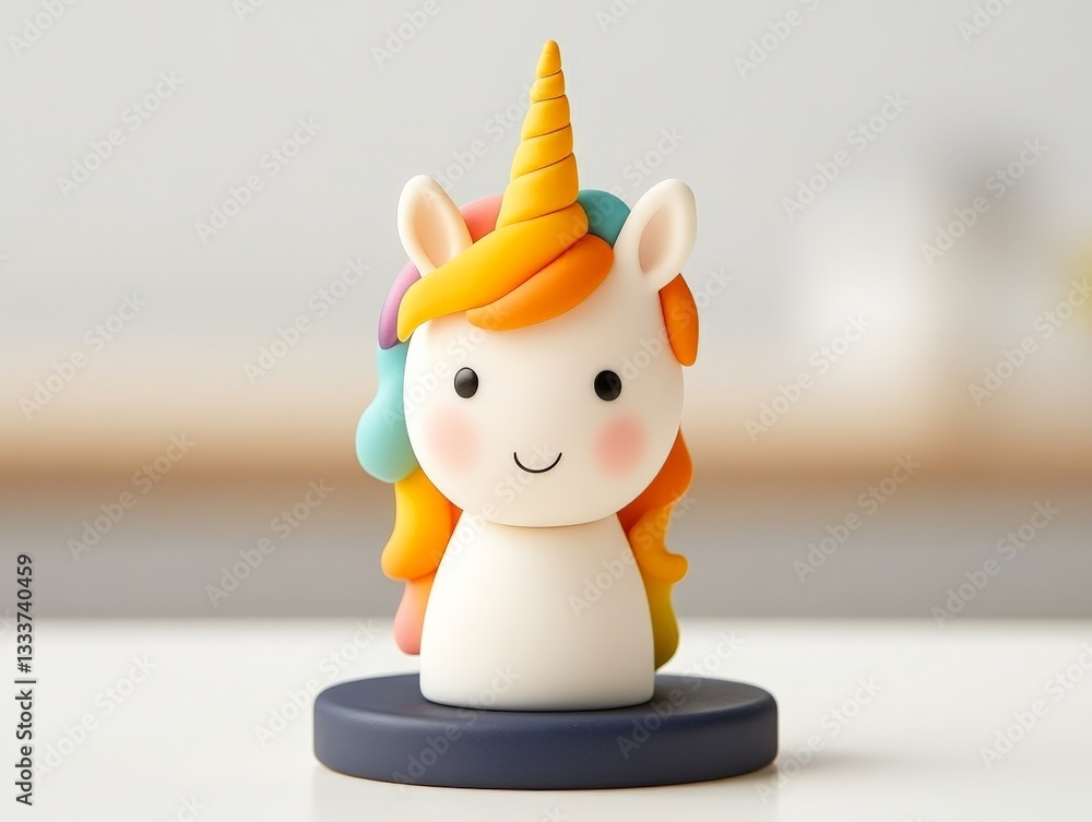 Poster colorful unicorn figurine against a minimalistic background symbolizing playful creativity and innov