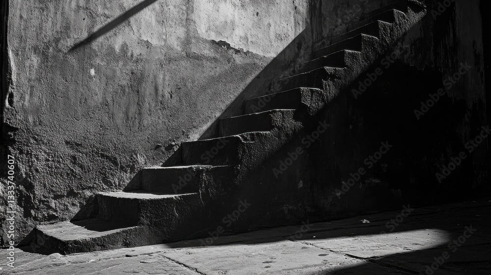 Poster shadowy staircase in grayscale with intriguing light patterns
