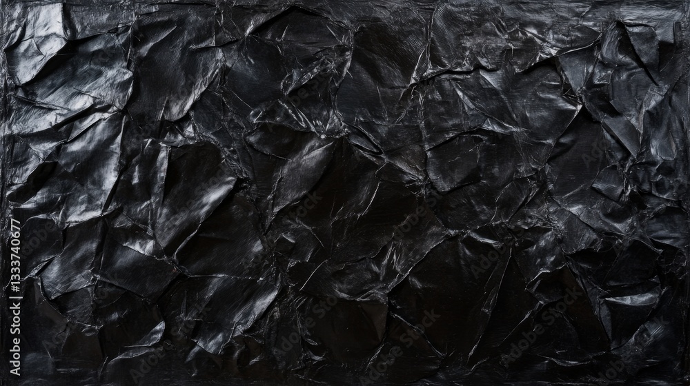 Poster crumpled black canvas with textured surface and creased patterns
