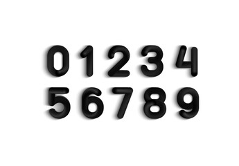 3D soft flexible rounded numbers, black tubular plastic numerals from 0 to 9