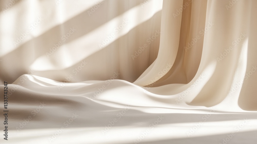 Poster soft cream fabric drapery with gentle shadows and light patterns