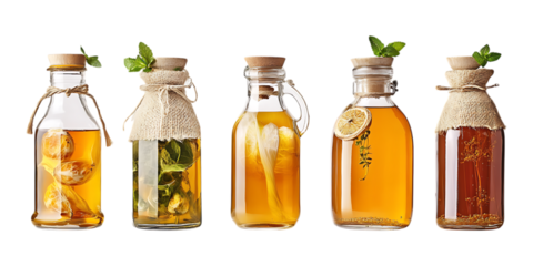 Pack Kombucha Set Against Transparent Background for Beverage Branding, Fermented Drink Promotion, or Healthy Lifestyle Design Projects