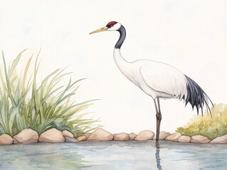 Fototapeta premium Majestic Crane by the Water