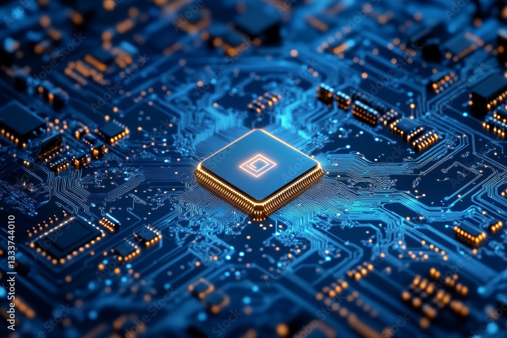 Poster high-tech circuit board with central processor