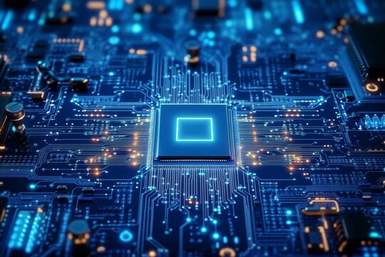 Advanced computer chip on circuit board - Powered by Adobe