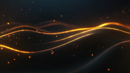 Obraz premium Abstract Glowing Golden Wave Lines on Dark Background, Particles Sparkles, Modern Digital Design for Web, Technology, Science, Business