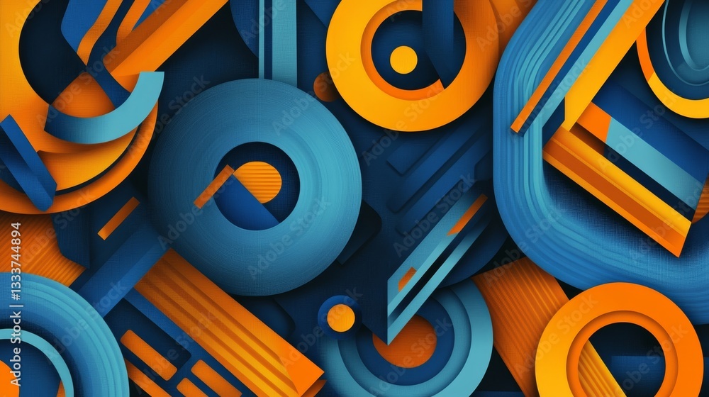 Poster dynamic geometric forms on vibrant canvas with bluish tones
