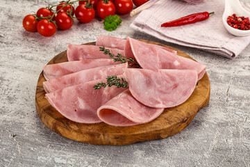 Sliced pork ham sausages slices