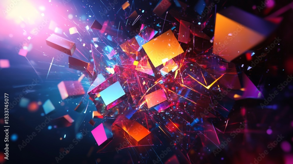 Poster vibrant geometric shapes pulsating on a canvas in a colorful explosion