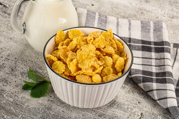 Corn flakes with milk for breakfast