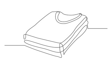 Continuous single line of folds stack pile of clothes. Sketch drawing editable stroke laundry household housework concept vector illustration