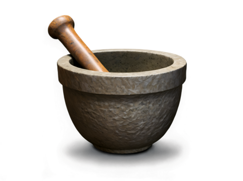 Rustic stone mortar and pestle set evoking traditional culinary practices