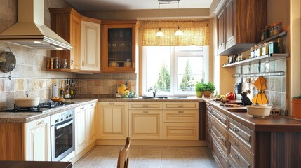 Bright and Modern Kitchen with Wood Cabinets and Natural Light