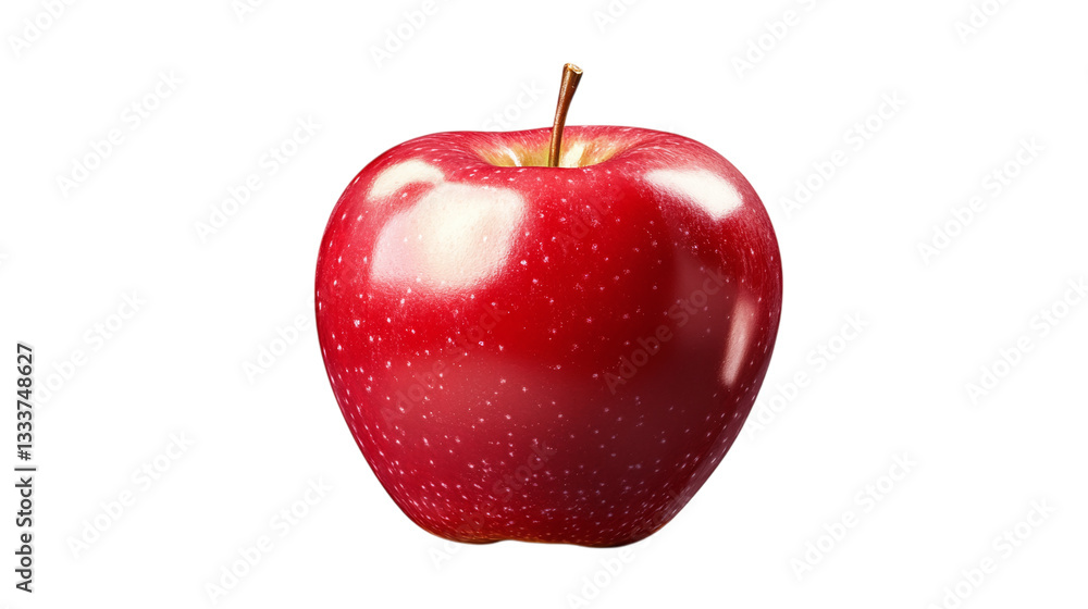 Poster red apple with a shiny surface, isolated on transparent background