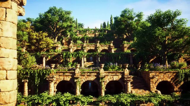 AI generated imaginary illustration of Hanging Gardens of Babylon