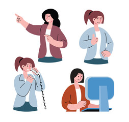 Businesswoman Character Set with Various Expressions vector illustration