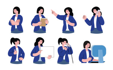 Businesswoman Character Set with Various Expressions vector illustration