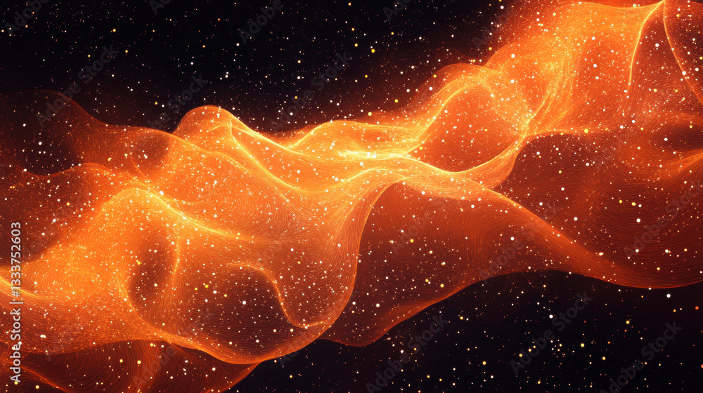 Poster mesmerizing cosmic scene with swirling orange nebula and countless stars in vast, dark universe. eth