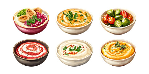 Pack Hummus Set Against Transparent Background for Food Branding, Mediterranean Promotion, or Culinary Design Projects